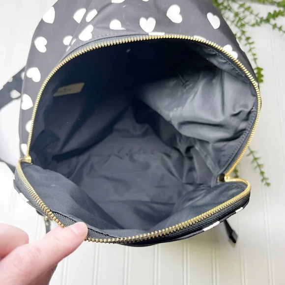 Kate Spade Black & White Heart Print Nylon Backpack Purse with Adjustable Straps - Picture 7 of 10